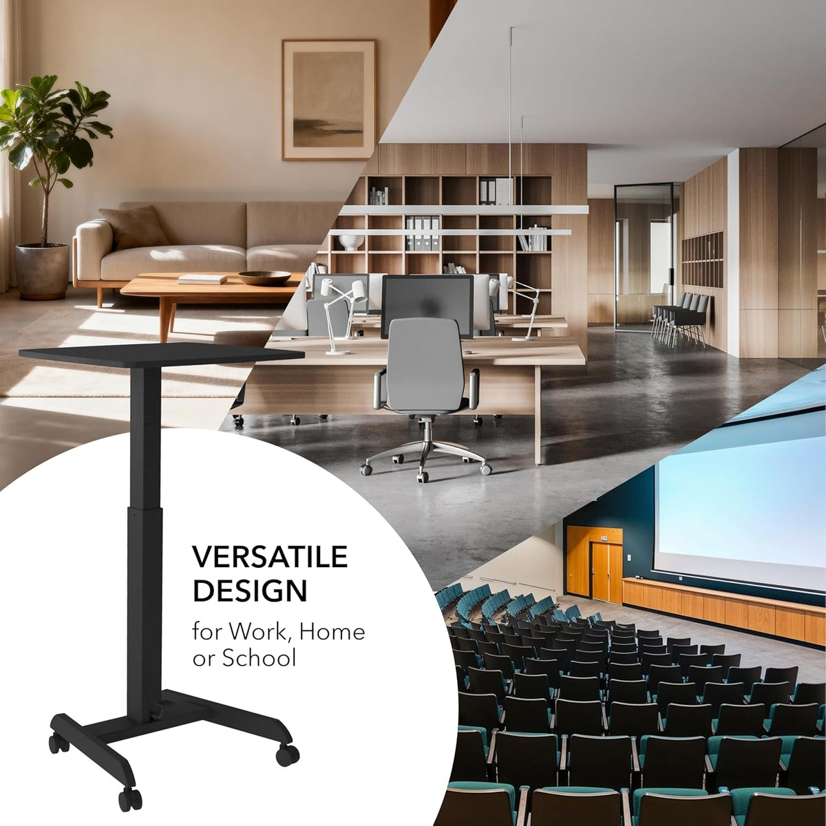 Mount-It! Rolling Laptop Desk Adjustable Height (29.6”-44.2”), Mobile Worksta...
