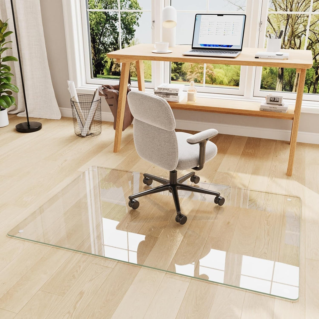 30"x48" Tempered Glass Chair Mat for Carpet | Tempered Glass, Round Corner, Desk Floor Mat for Office Chair/Rolling Chair/Hardwood Floor, 6 Anti-Slip Pads