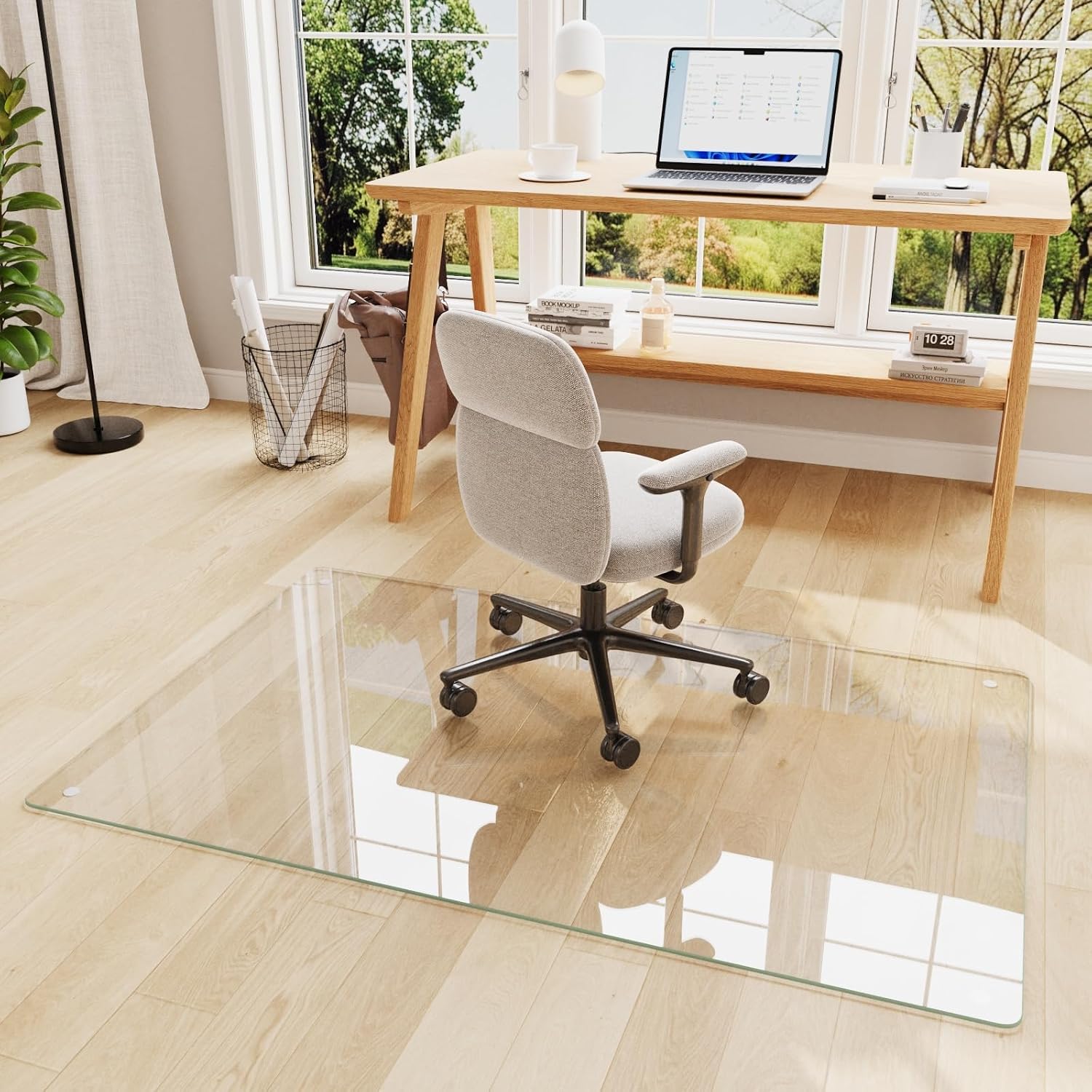 30"x48" Tempered Glass Chair Mat for Carpet | Tempered Glass, Round Corner, Desk Floor Mat for Office Chair/Rolling Chair/Hardwood Floor, 6 Anti-Slip Pads