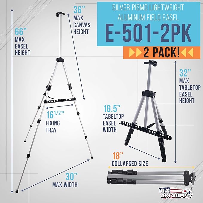 U.S. Art Supply 66" Silver Metal Tripod Easel Display - Image 2