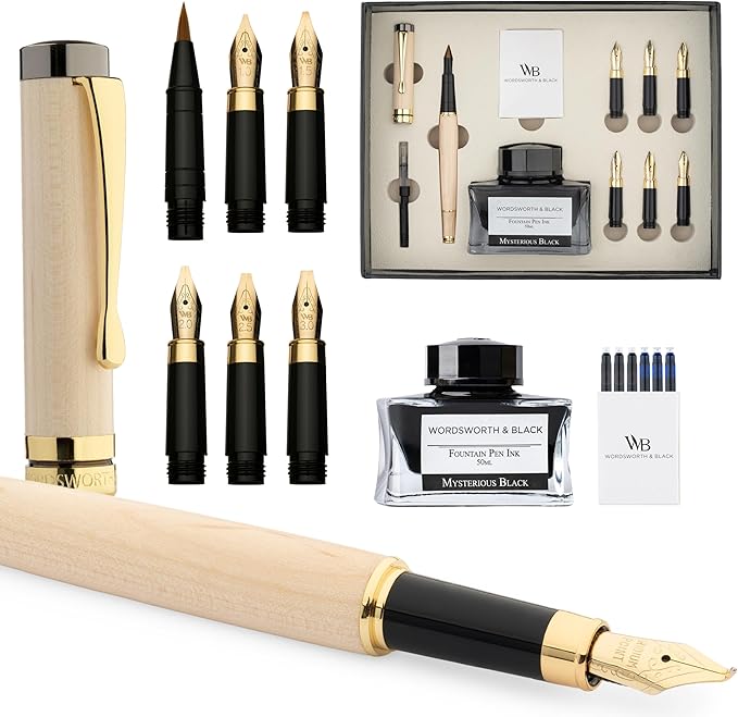 Wordsworth & Black Calligraphy Pen Gift Set, Includes Ink Bottle, 6 Ink by WordsworthBlack