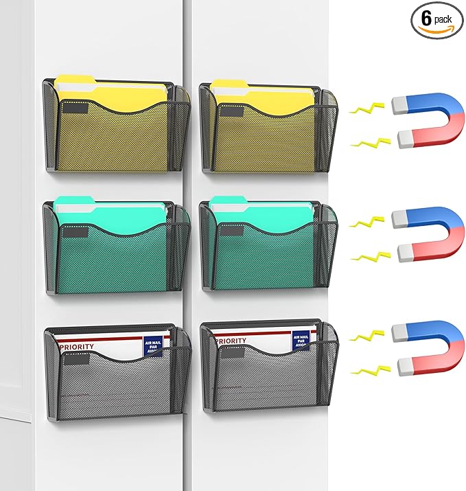 samstar 6 Pack Magnetic File Holder, Mesh Wall File Organizer File Pocket Mail by Samstar