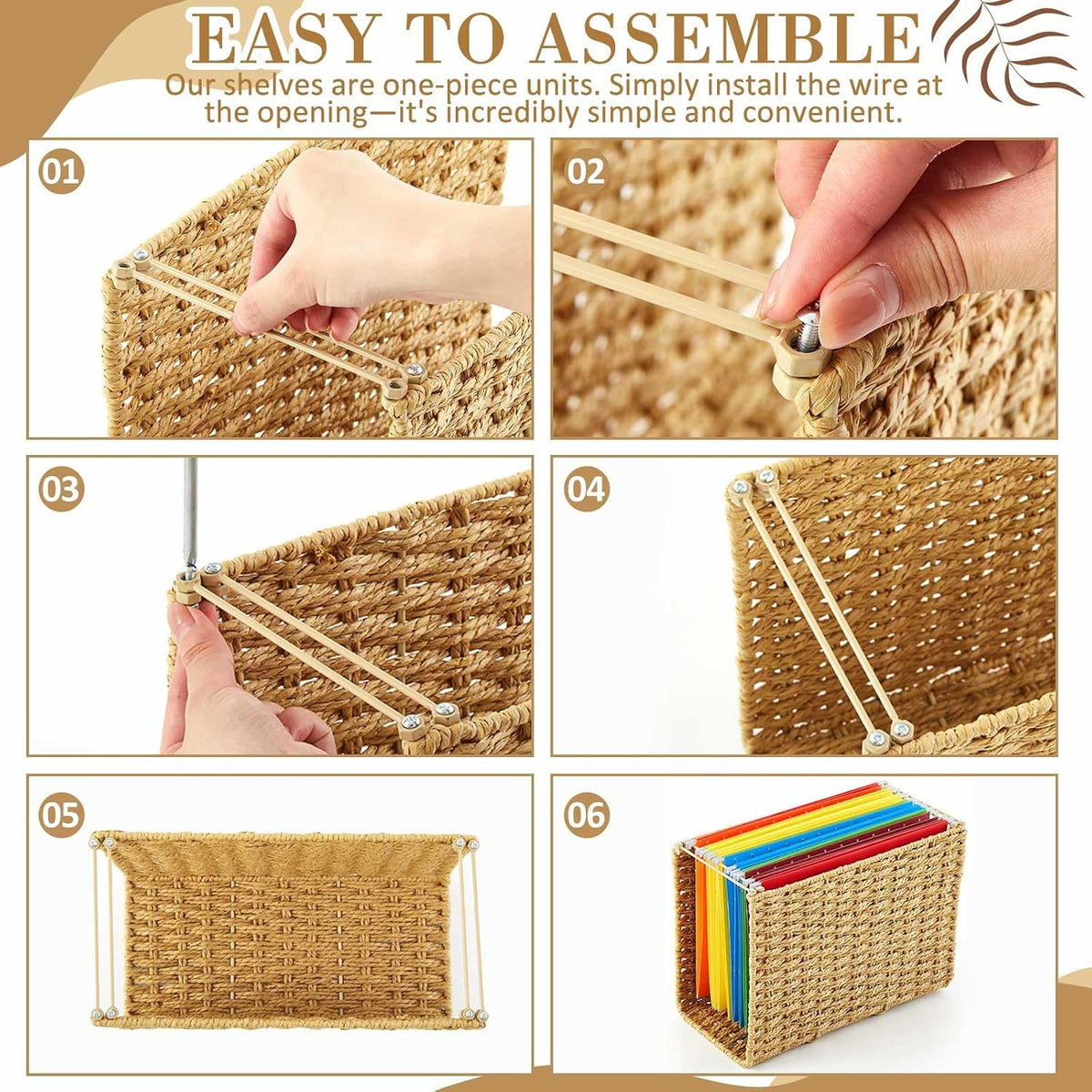 Paper Rope Hanging File Basket with Handle 13.6" x 9.8" x6.6",...