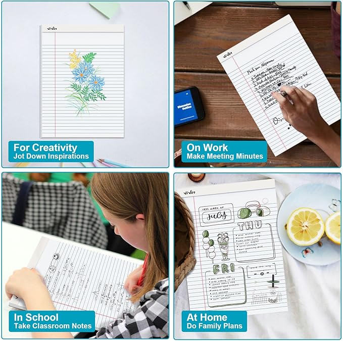 ViVin Legal Pads 8.5 x 11 Inch, Wide Ruled Note Pads, 6 Pack, 50 Sheet/Pad - Image 6