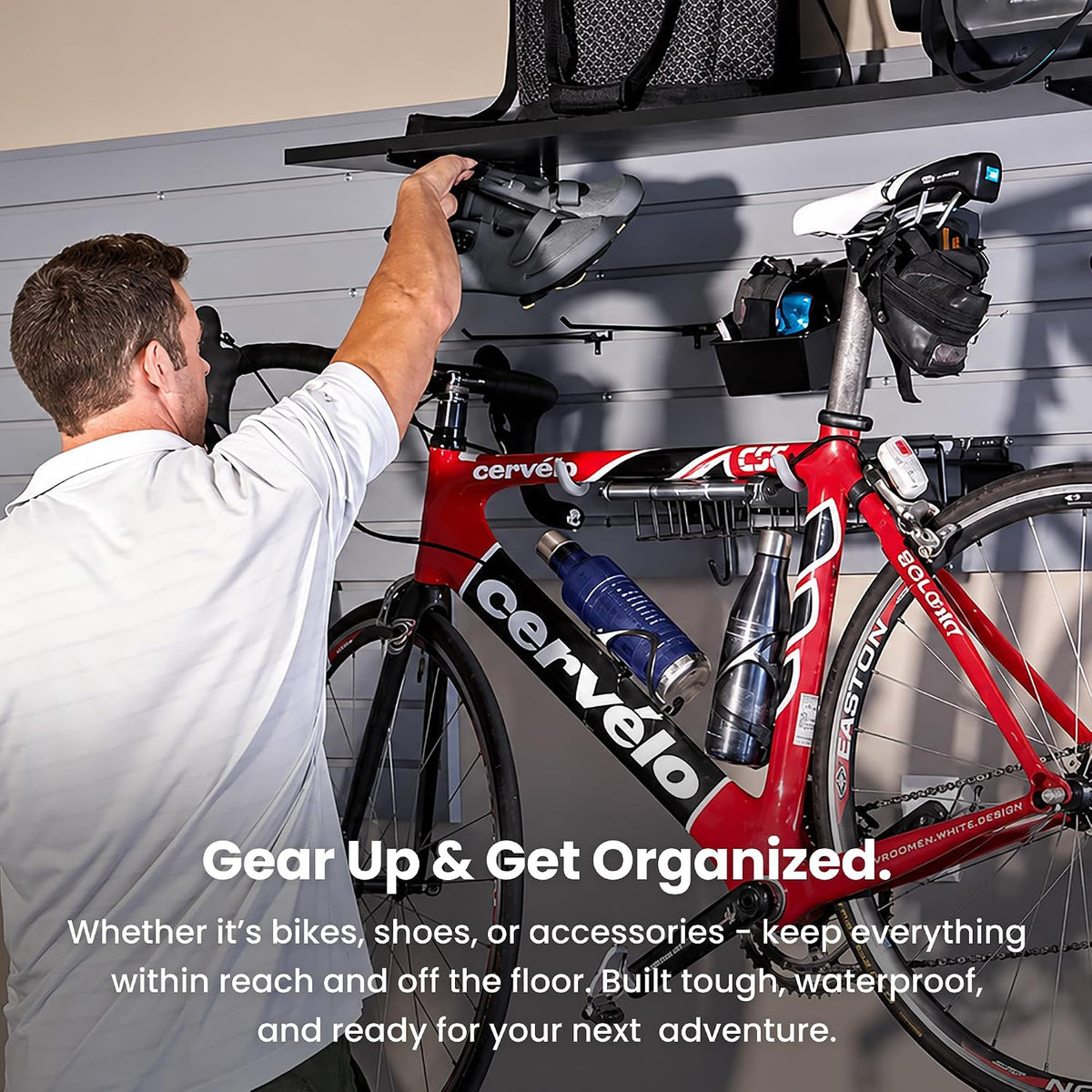 heavy duty 8'h x 4'w pvc garage slatwall shown in use