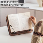 Portable Book Stand for Reading, Adjustable Wooden Laptop Stand. Foldable Desktop Stand for Cookbook, Fits All Books (Walnut, Chinoiserie Simple)