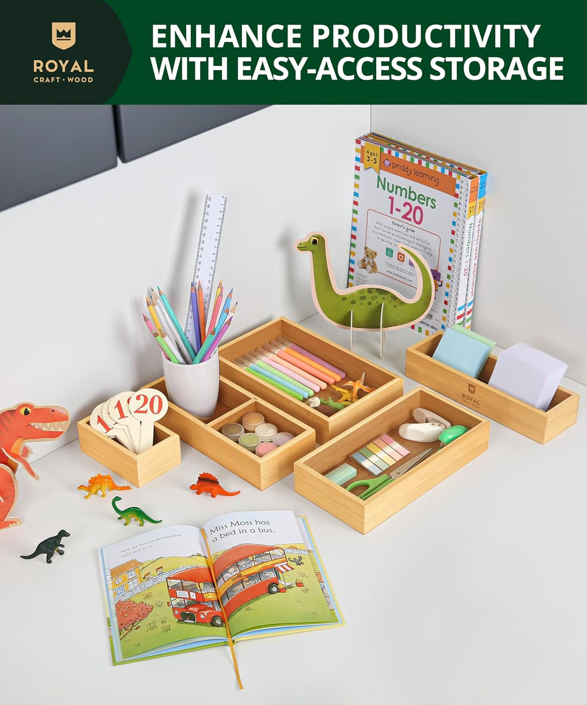 royal craft wood 5-piece bamboo drawer organizer set, package contents