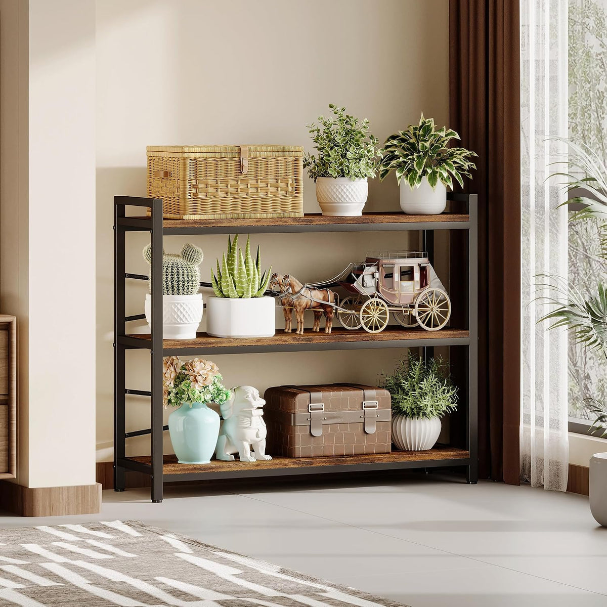 3 Tier Bookshelf 39.37" Width, Dorm Desk Hutch, Desk Shelf, Long Industr...
