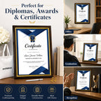 Certificate Plaque Award 8.5 x 11" Cherry Wood Grain, Gold Border | Slide-in acrylic cover,10.5x13 in High density engineered wood, for awards, diplomas, volunteer gifts, family wall, School