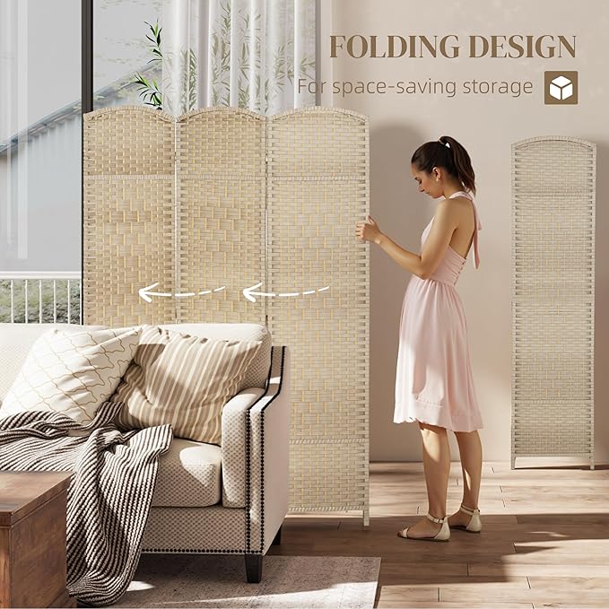 HOMCOM 3 Panel Room Divider, Hand-Woven Freestanding Wall Partition - Image 3