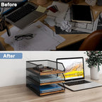 Natwind 3-Tier Stackable Paper Tray, Metal Mesh Desktop Organizer, Wood Board - Image 7