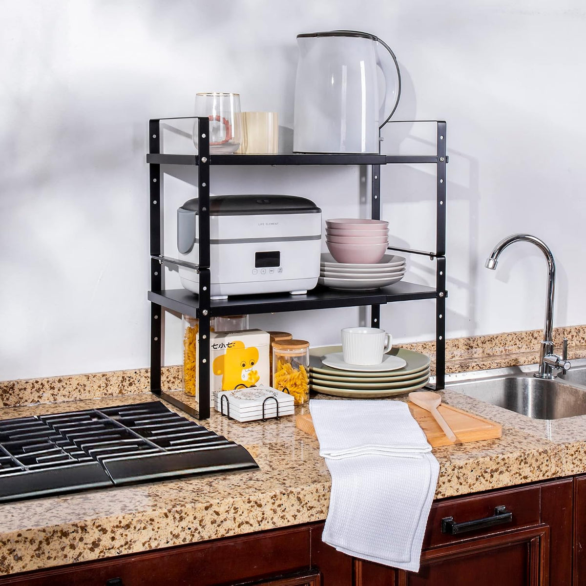 Across-Star Expandable Cabinet Shelf Organizer Rack, Stackable Kitchen Counte...
