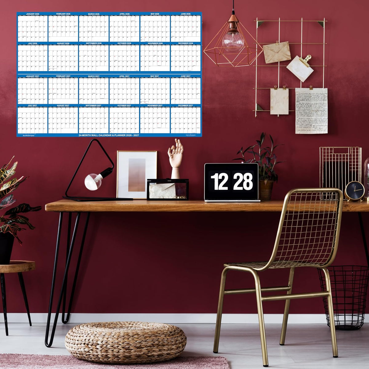32" x 48" SwiftGlimpse 2026 2027 Wall Calendar, Large, Wet & Dr...