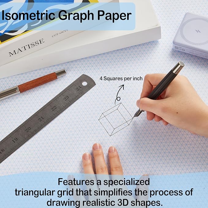 1 Pack 50 Sheets 22" x 17" Isometric Graph Paper Pad Landscape - Image 3