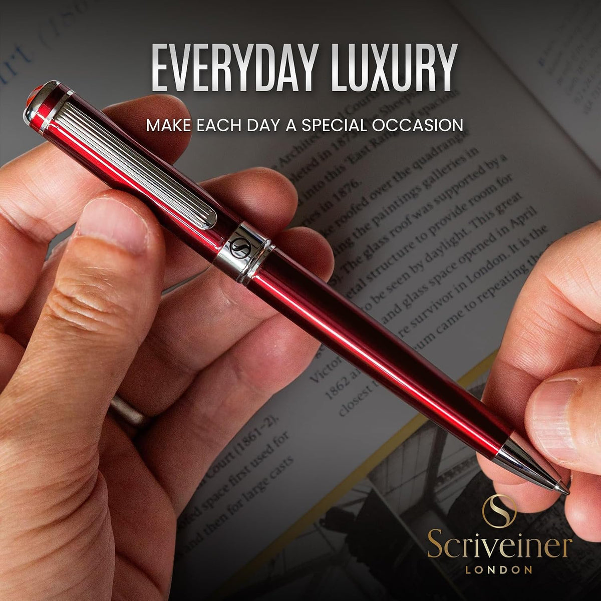 Scriveiner Deep Crimson Ballpoint Pen - Stunning Red Lacquer Luxury Pen, Chro...