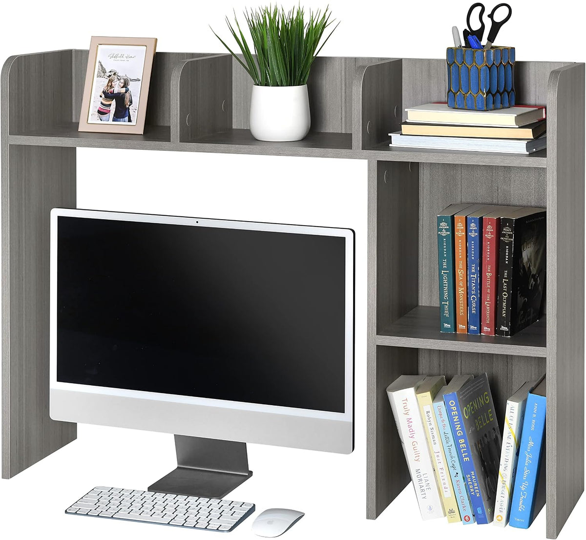 GlossyEnd Sturdy & Elegant Wood Desk Bookshelf Organizer, Office Storage ...