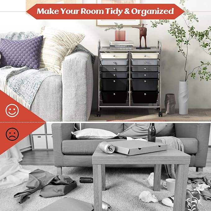 LDAILY 12 Drawer Rolling Storage Cart, Craft Cart Organizer on Wheels w/Metal - Image 4