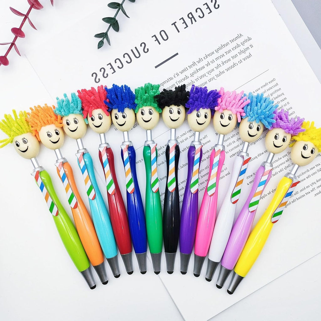 Arthink Pack of 20 Mop Head Ballpoint Pens, Funny Mop Topper Pens with Plush Hair,Writing Click Pen Portable Cute Cartoon Multi-function Signing Pen,Suitable for Office Schools