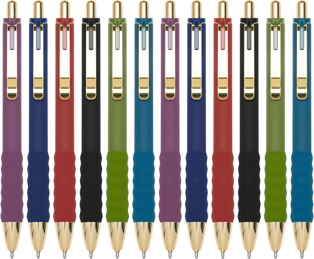 Aisibeiger Ballpoint Pens Black Ink Medium Point 1.0mm, Vintage 12-count | Ball Point Pen with Super Soft Grip Office Supplies Smooth Writing Pens for Women Journaling