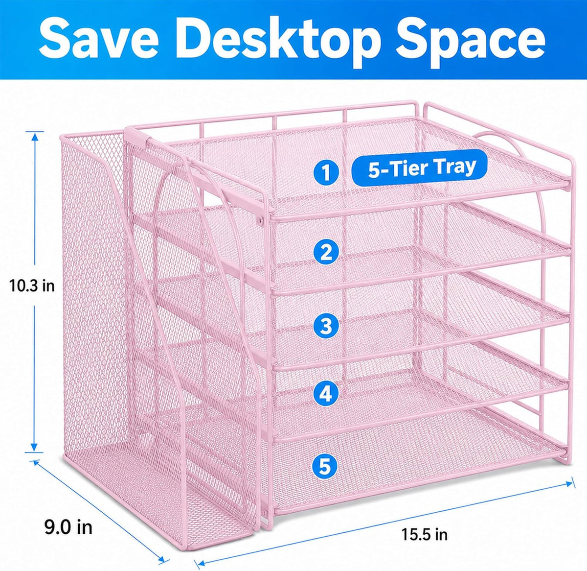 opnice desk organizer, 5-tier paper organizer letter tray, close-up detail