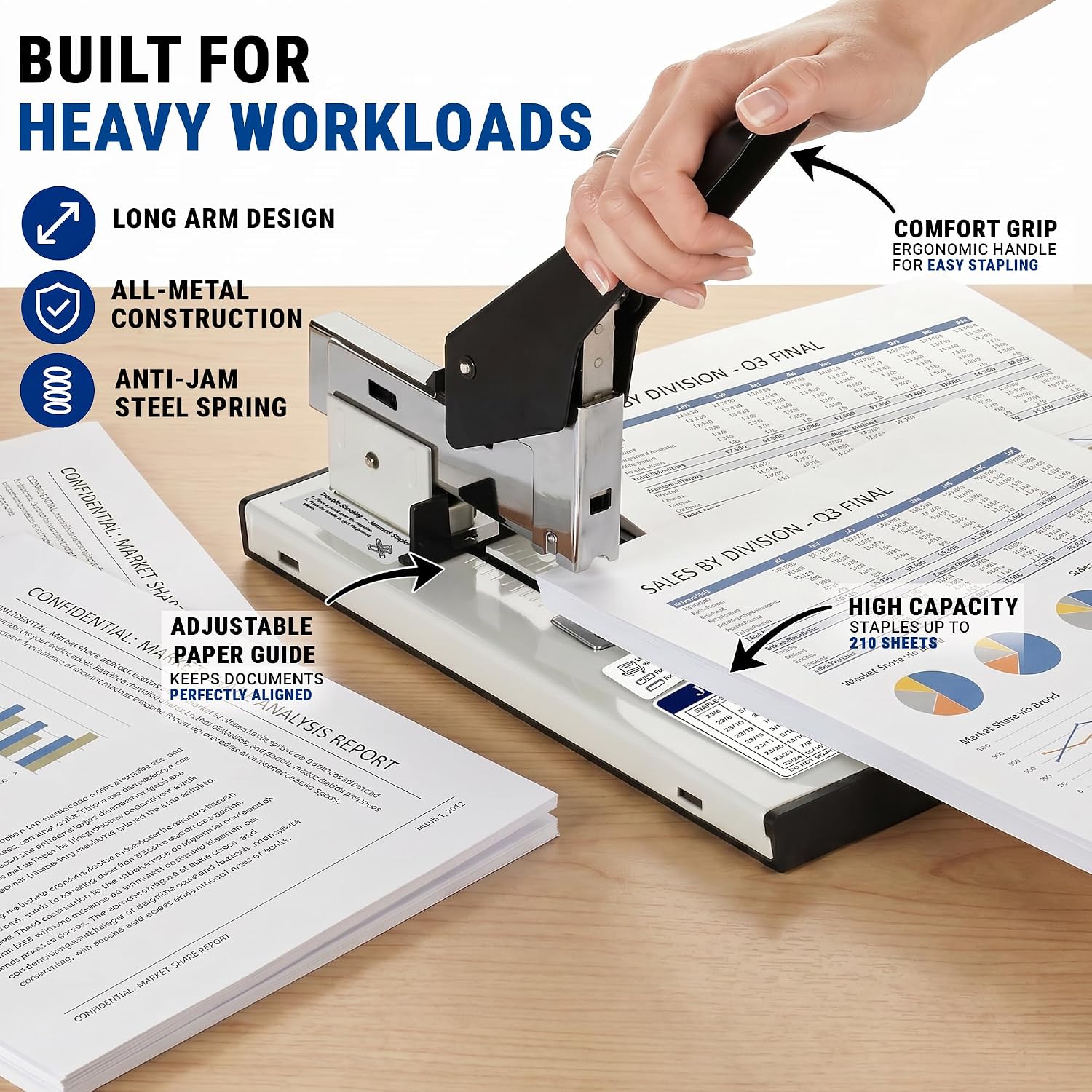 Heavy Duty Stapler for Office - Large Stapler 200 Sheet High Capacity - Heavy-Duty Staplers for Desk - Desktop Paper Binding Tool - 2000 Staples Included
