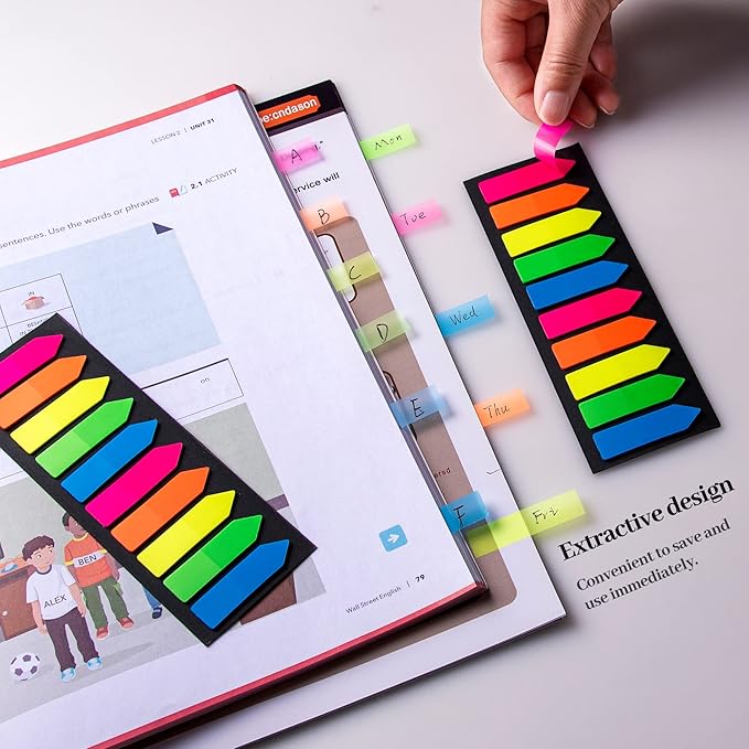 Golcellia Fluorescent Translucent Sticky Note Flags, Arrow Sticky Notes - Image 3