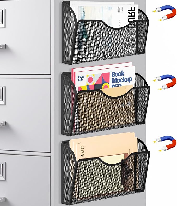 Magnetic File Holder 3 Pockets File Folder Organizer, Office Hanging Magazine - Image 8