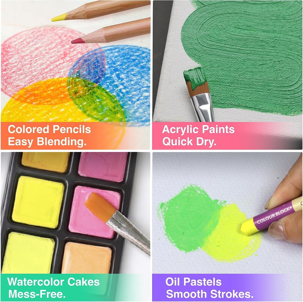 colour block 73-piece art set – premium art showing dimensions