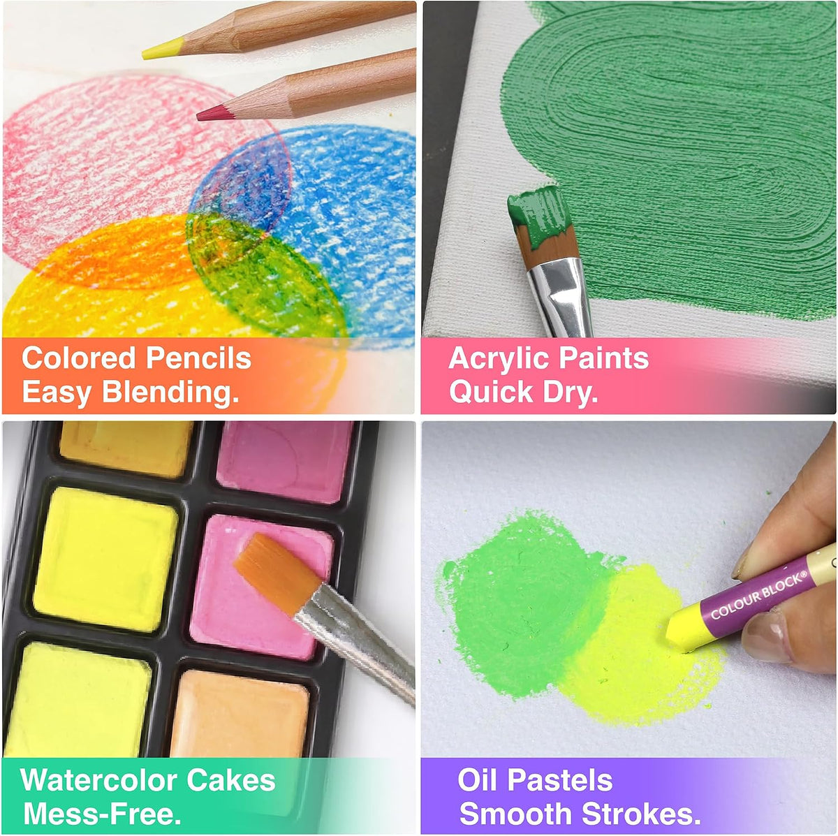 colour block 73-piece art set – premium art showing dimensions