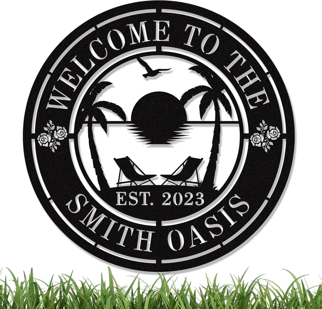 Personalised Tropical Patio Metal Sign, Custom Oasis Metal Sign, Custom