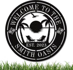 Personalised Tropical Patio Metal Sign, Custom Oasis Metal Sign, Custom
