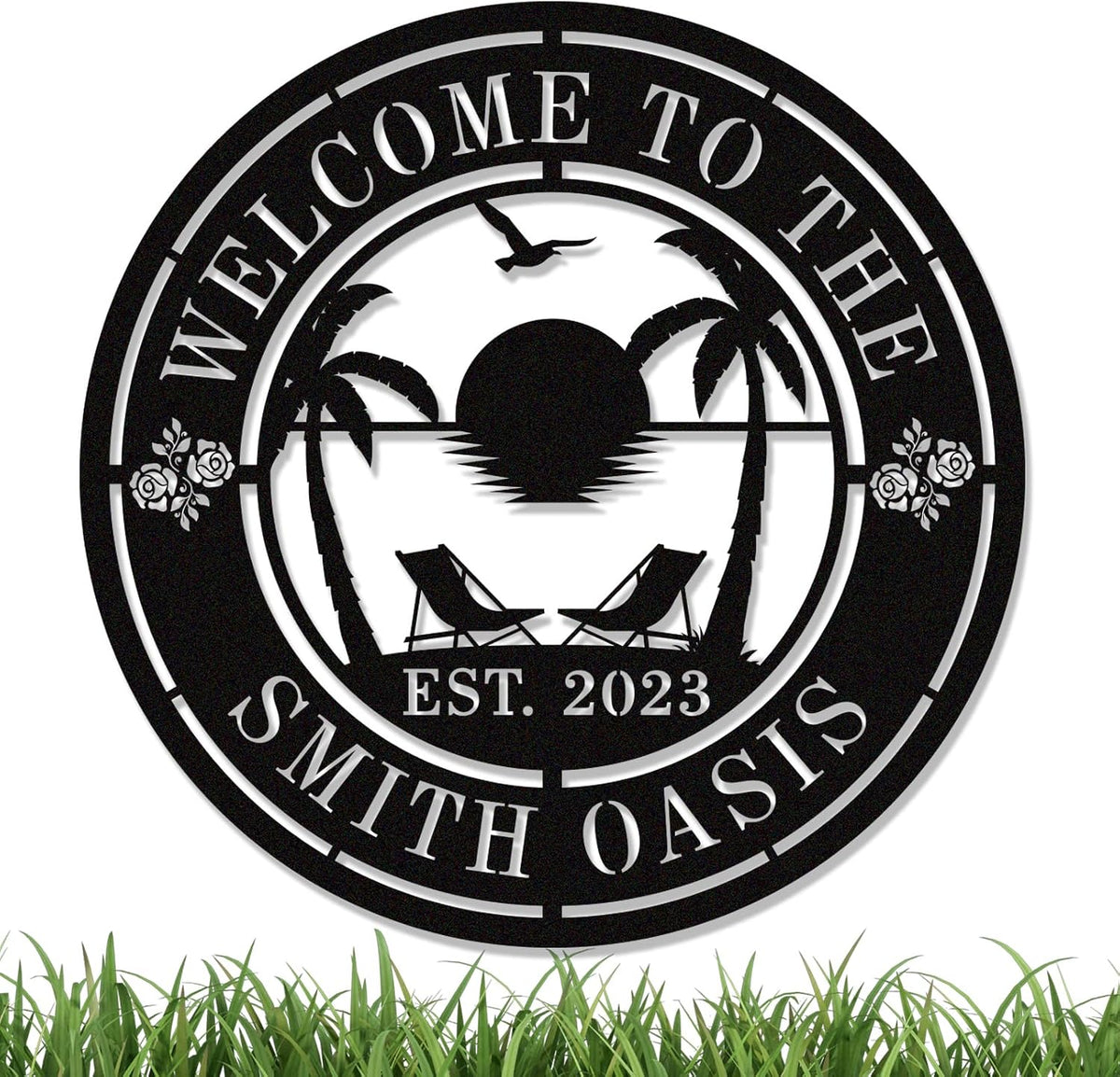 Personalised Tropical Patio Metal Sign, Custom Oasis Metal Sign, Custom