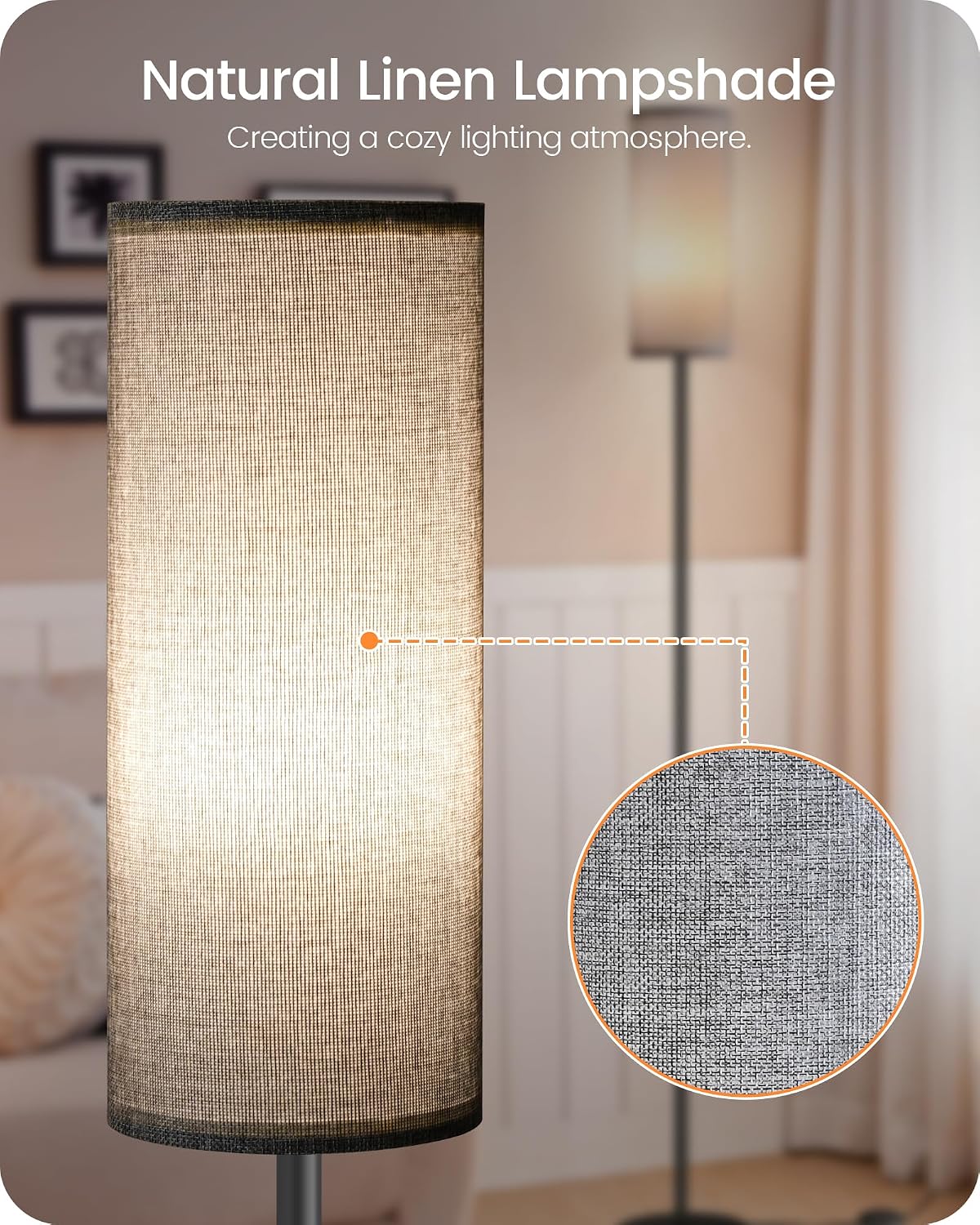 Dimmable Gray Floor Lamp for Living Room with Remote and Foot Switch, Corner ...