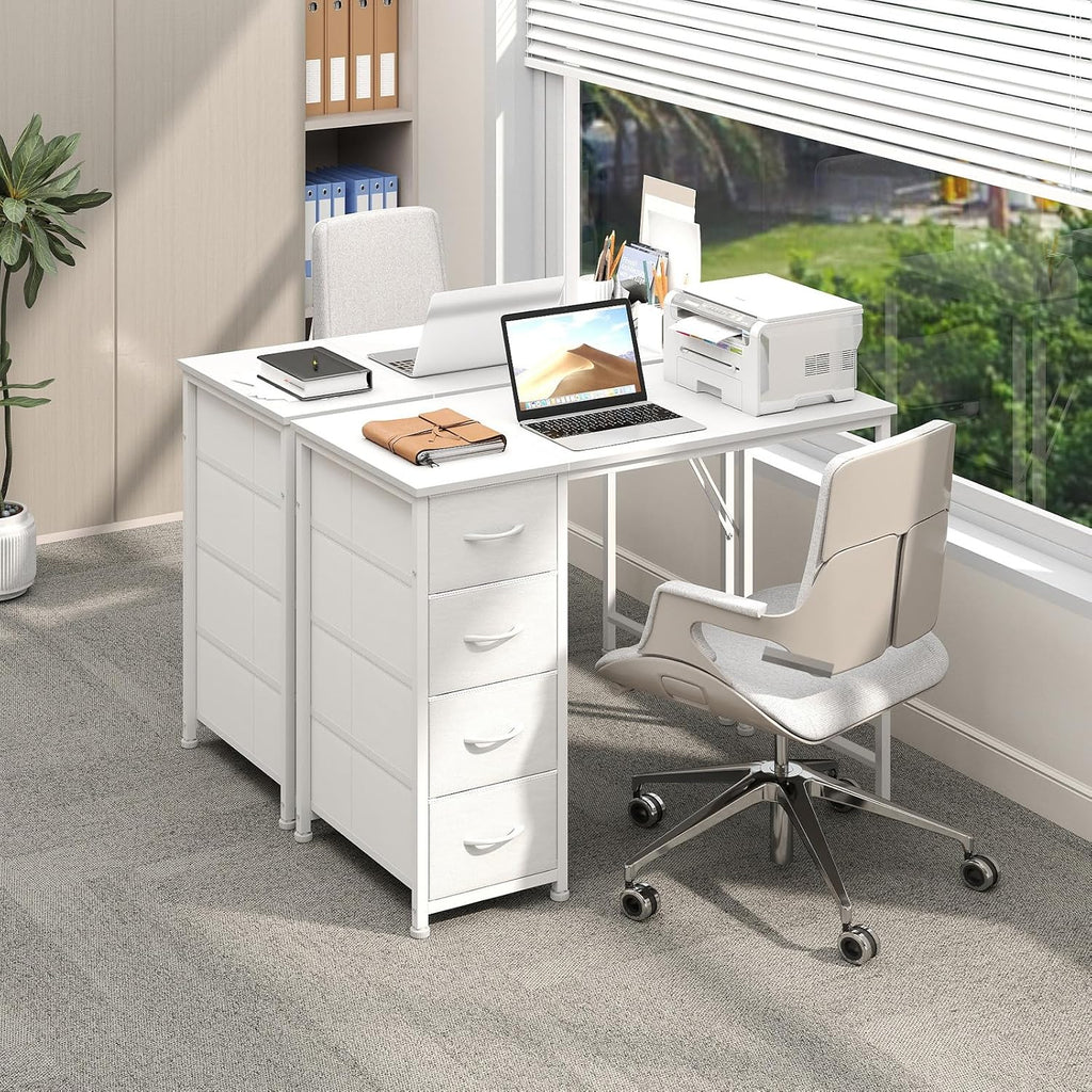 Somdot Small Computer Desk with 4 Drawers for Bedroom, Home Office Desk | 39 Inch Simple Writing Desk,Study Table with Storage Drawers for Home Office, Study, Living Room and Small Spaces, White