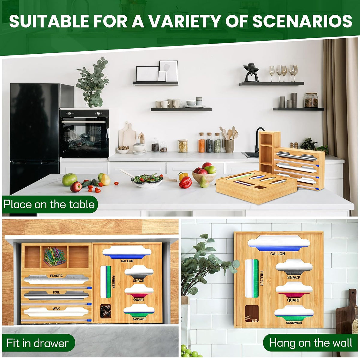 Sandwich Bag & Organizer, Aluminum Foil & Plastic Wrap Cutter