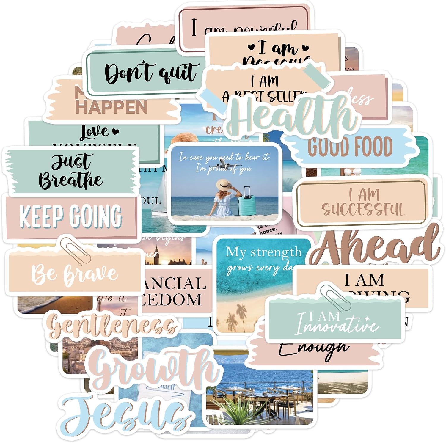 50PCS Aesthetic Motivational Stickers, Inspirational Self Growth Stickers for Women, Vinyl Decals for Planners Journals Vision Board Supplies Water Bottle Laptop