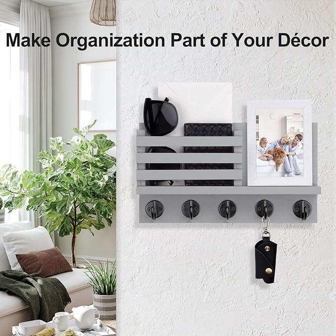 Lwenki Key Holder for Wall – Decorative Wooden Mail Holder and Key Shelf - Image 4
