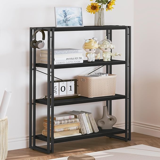 HCHQHS Bookshelf, 4-Tier Industrial Bookcase, Freestanding Tall Bookshelves - Image 2
