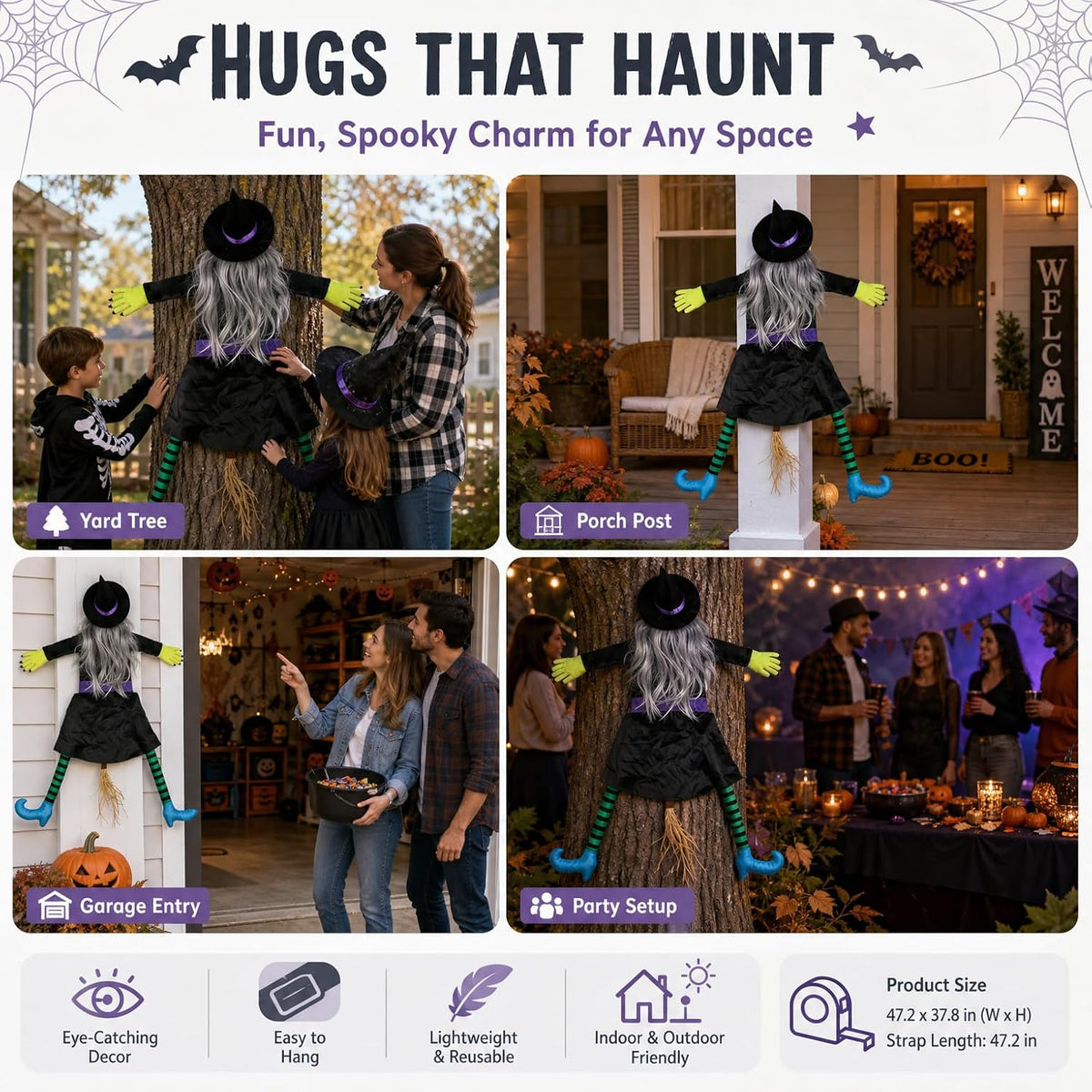 Halloween Decoration Outdoor, Tree Hugging Witch with Silver Gray Hair