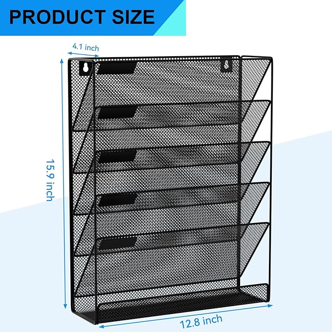 GDINDINFAN Wall File Organizer Holder Mesh Hanging Paper Document Holder - Image 3