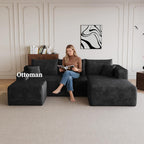25.6" boneless ottoman for couch, plush corduroy foot, front angle view