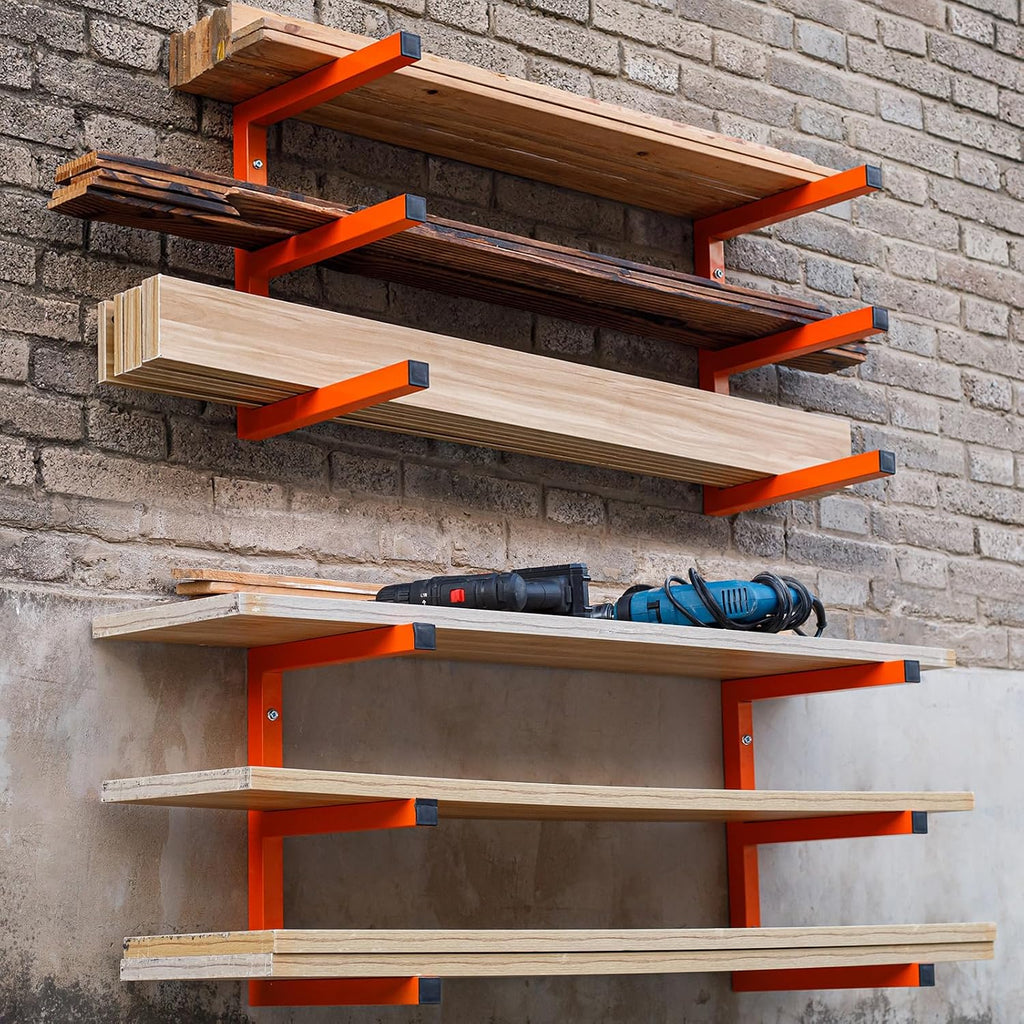moomsine lumber storage rack wall mounted, 6-level holds, front angle view