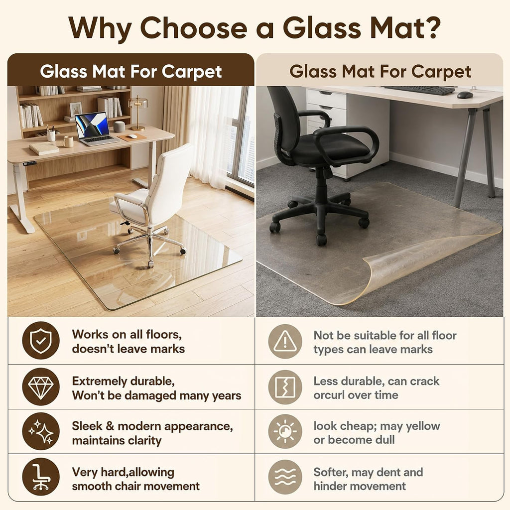 Antok Tempered Glass Chair Mat, 30"x48" Office Chair Mat for Carpet & Hardwood Floor, 0.2" Heavy Duty & Scratch Resistant Desk Chair Mat, Rounded Corners & Polished Edges for Home, Office