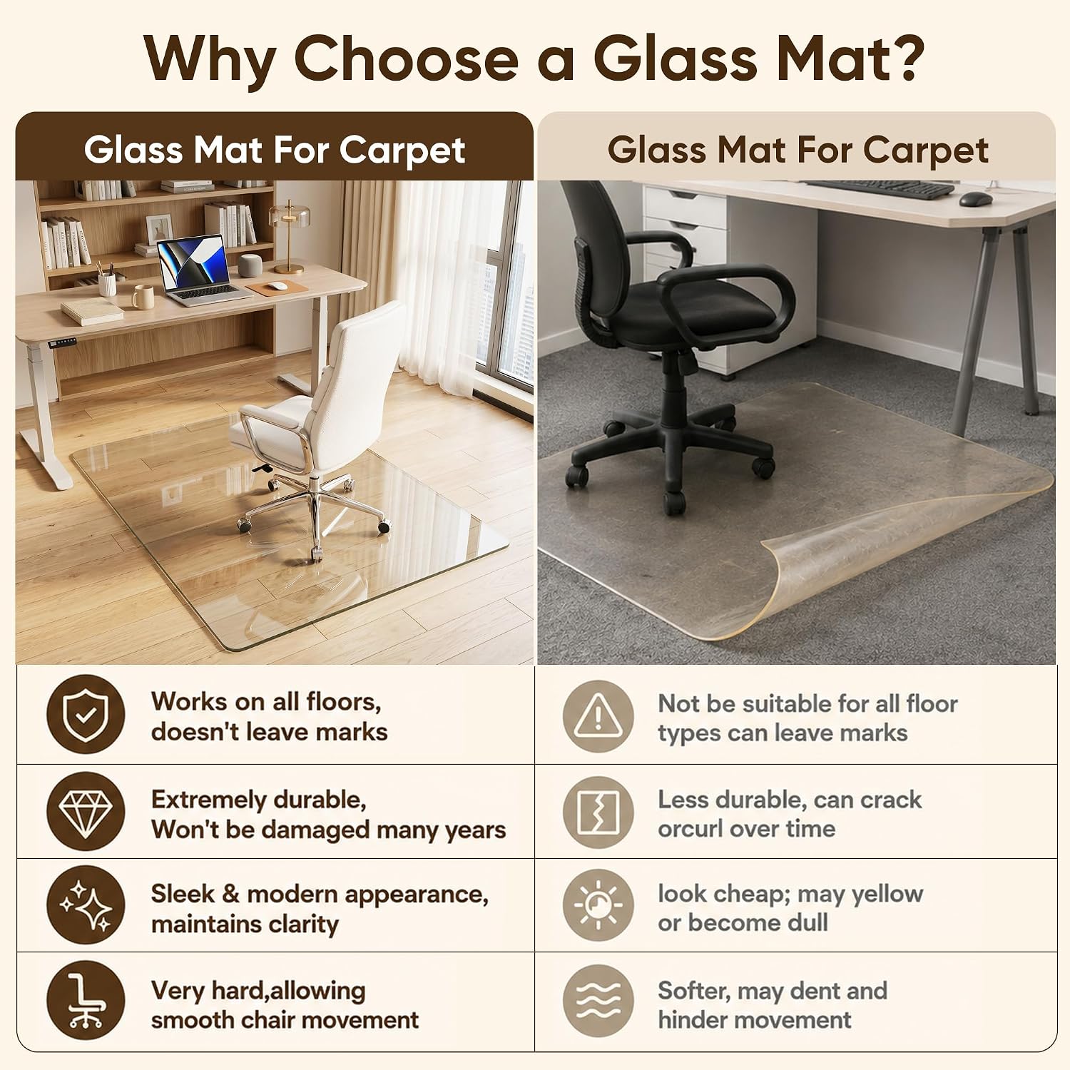 Antok Tempered Glass Chair Mat, 30"x48" Office Chair Mat for Carpet & Hardwood Floor, 0.2" Heavy Duty & Scratch Resistant Desk Chair Mat, Rounded Corners & Polished Edges for Home, Office