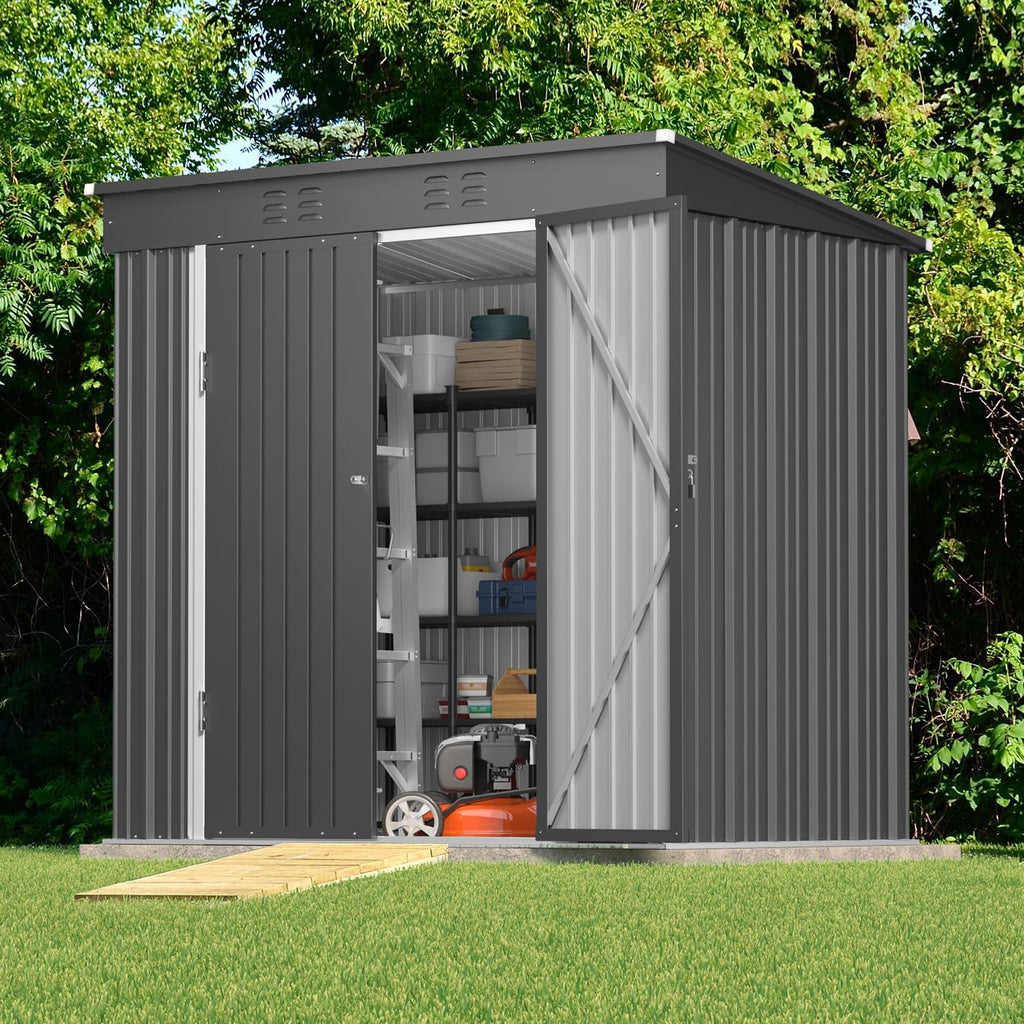 gizoon 6x4 ft outdoor shed, metal garden shed shown in use