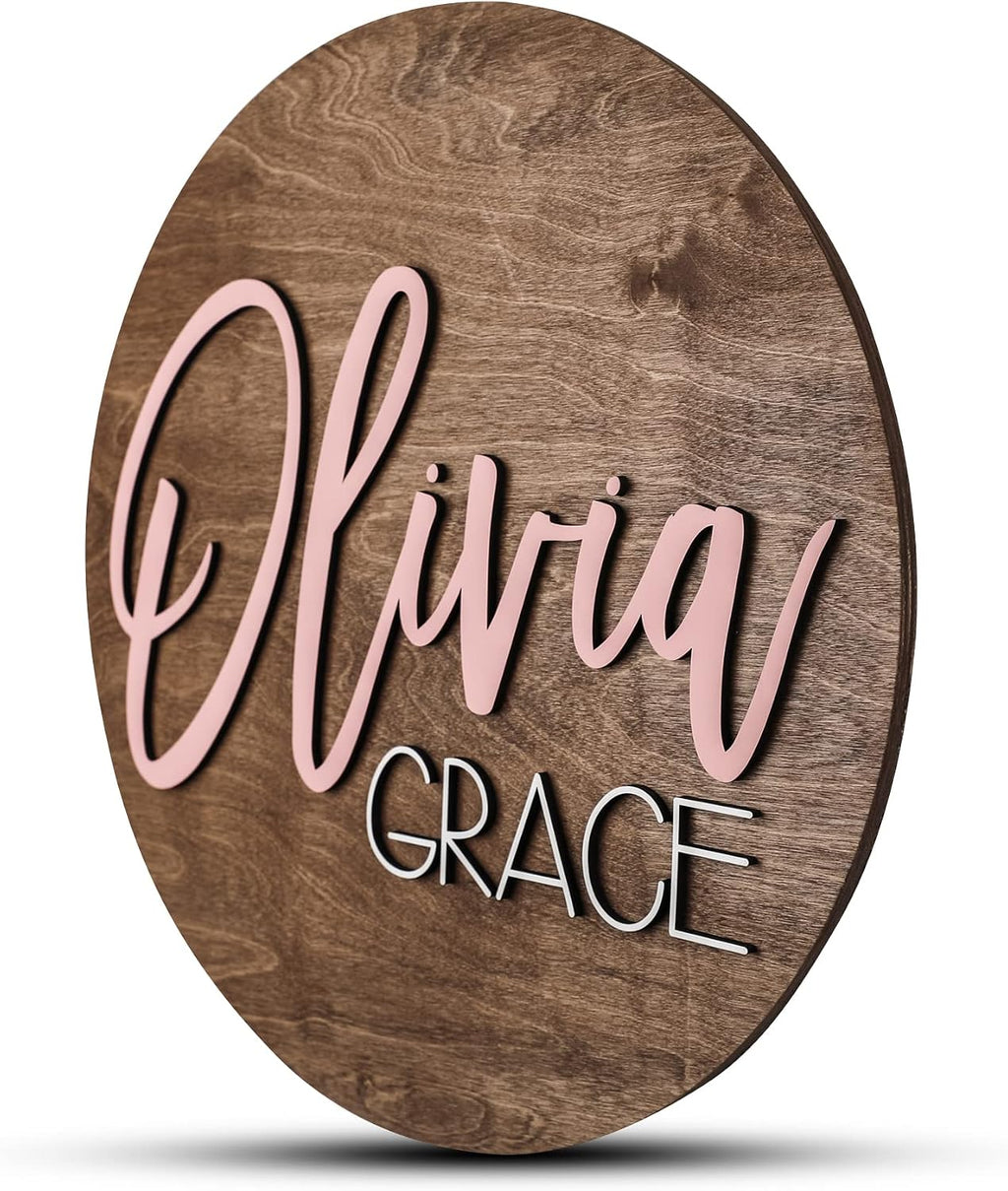 Custom Round Nursery Name Sign, Personalized Wooden Wall Plaque, Baby Shower