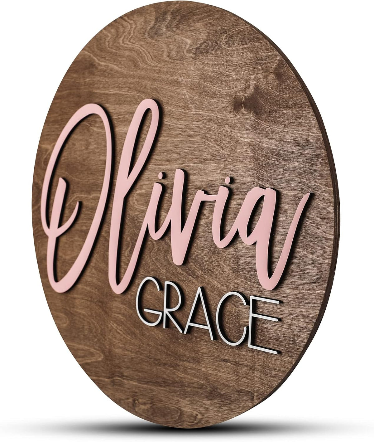 Custom Round Nursery Name Sign, Personalized Wooden Wall Plaque, Baby Shower
