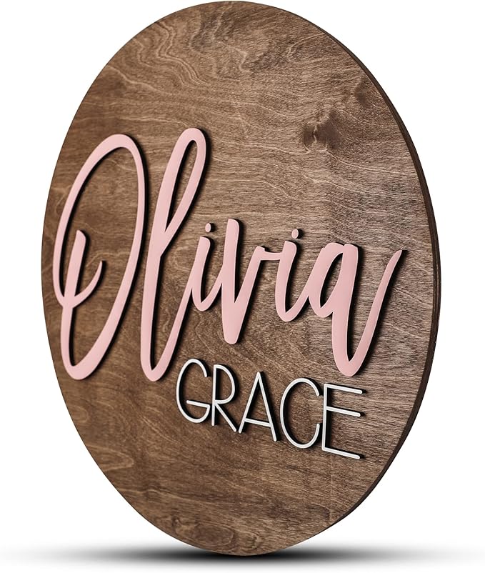 Custom Round Nursery Name Sign, Personalized Wooden Wall Plaque, Baby Shower by HickoryHollowDesigns