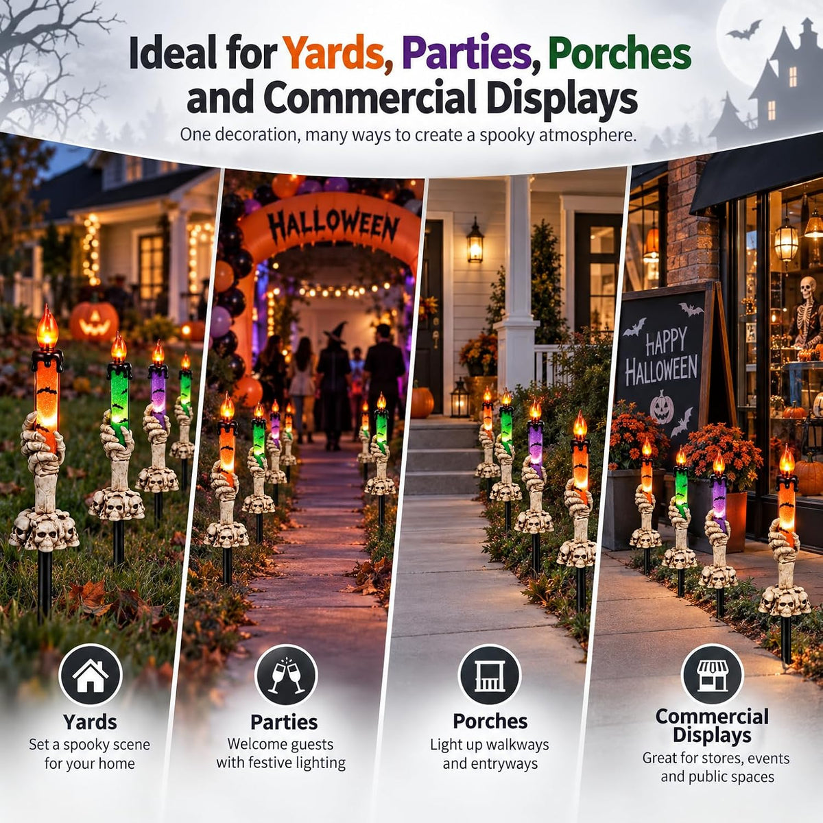 5-Pack Halloween Pathway Lights, Skeleton Hand Candle Yard Stakes