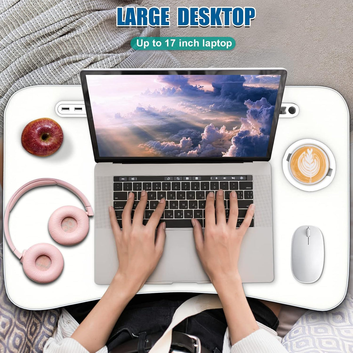 Fayquaze Laptop Bed Desk, Portable Foldable Lap Bed Table with USB Charge Por...